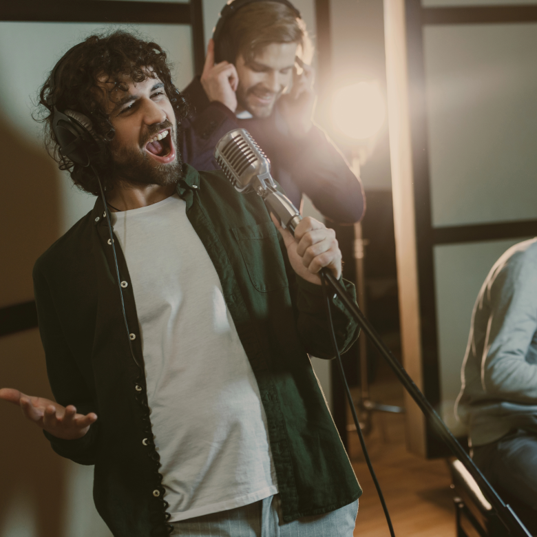 Male singer in a rehearsal studio